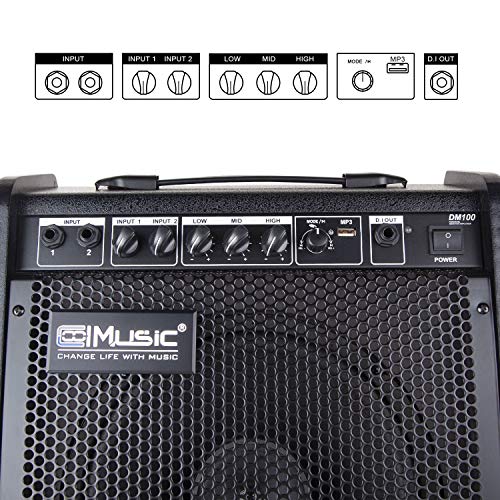 Coolmusic 100W Bluetooth Personal Monitor Electronic Drum Amplifier Dual Channel Speaker with 3-band EQ - Thumbnail 2