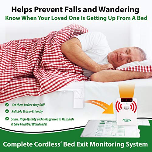 Smart Caregiver Wireless Bed Alarm System with Cordless Weight Sensing Bed Pad - 10" x 30"