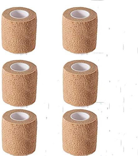 Self Adhesive Bandage Cohesive Warp Bandages Sport Medical Tape Tattoo Grip Cover Nonwovens 2"x5y 6Roll for Stretch Athletic, Ankle Sprains & Swelling, Sports，House Peta & Horse