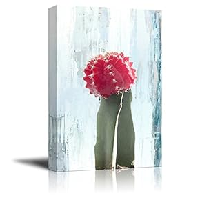 Canvas Print Wall Art - Cactus on Blue Retro Style Background - Gallery Wrap Modern Home Art | Ready to Hang - 12x18 inches
