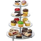 ZAFUU 4 Tier Round Tempered Glass Cupcake Stand | Modern Cake Stand, Dessert Tower, Afternoon Tea Stand for Cakes, Pastries, Sandwiches