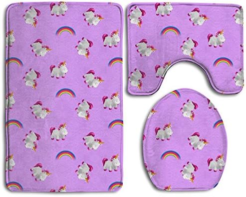 Bathroom Antiskid Pad(3 Piece Set)Unicorn Rainbow Scatter PatternNon-Slip Quickly Drying,Bath Mat,Bath Rug Sets 3 Piece For Bathroom,