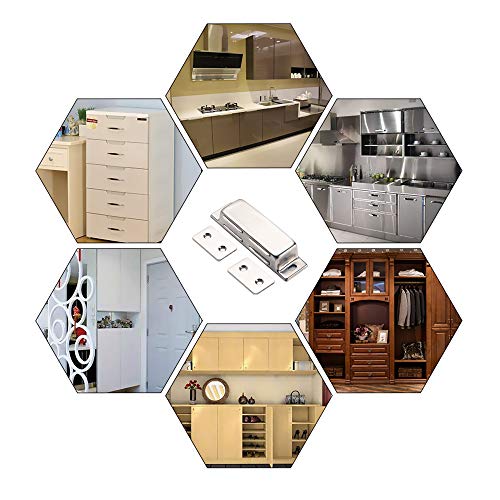 Mousike Double Magnetic Door Catch,60lb Stainless Steel Cabinet Door Magnets with Strong Magnetic for Kitchen Cupboard Wardrobe Closet Cabinet Door Drawer Latch (60lb2Pack)