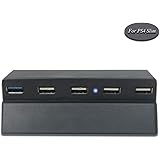 Komifa USB Hub for PS4 Slim, USB Adapter Expansion Connector, USB Splitter, USB Extender Extension Designed for Sony PS4S Playstation 4 Slim Edition Gaming Console (1 x USB 3.0 and 4 x USB 2.0)