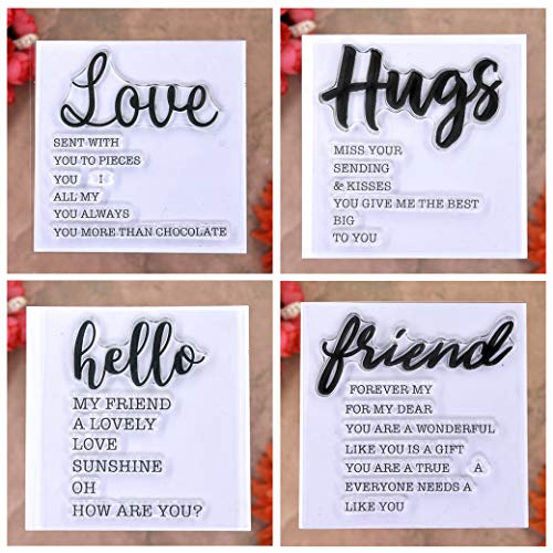 KWELLAM 4pcs/Lot Words Love Hugs hello friend Stamp Rubber Clear Stamps for Photo Album Decorative Card Making and DIY Scrapbooking - Thumbnail 5