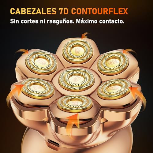MAXGROOM Pro Men's Head Shaver, Men's Shaver, Wet and Dry Bald Shaver, 140 Mins Use, 7 Heads, Magnetic, 100% Waterproof, Gold