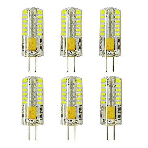 Rayhoo 6pcs G4 base 48-LED Bulb Lamps 3 Watt AC DC 12V Non-dimmable Equivalent to 20W T3 Halogen Track Bulb Replacement LED Bulbs, White Light, 6000K
