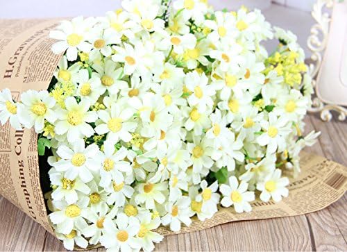 7 Forks 28 Heads Artificial Mini Daisy Flowers Simulation Silk Arrangements Flowers For Home Garden Dining Table Office Party Wedding Decor 2pcs (White)