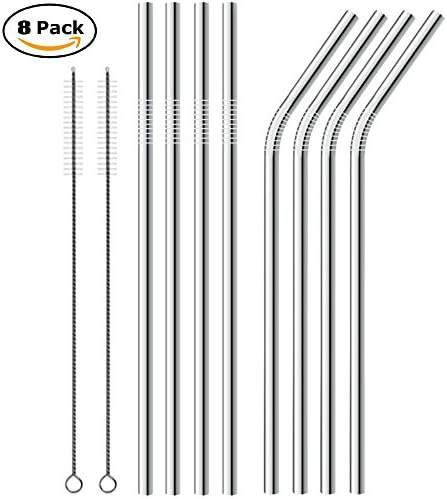 Yuzuo Offical 18/8 Stainless Steel Straws,FDA-approved Durable Reusable Metal 10.5inch Extra Long Drinking Straws Set of 8 for 20oz &amp; 30oz YETI RTIC OZARK Tumbler Cups and 2 Cleaning Brushes Included