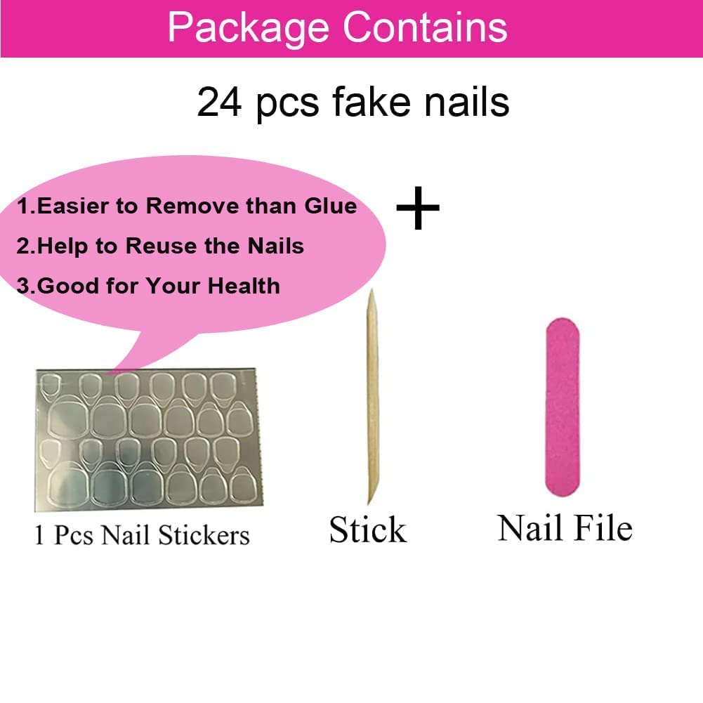 Magrace Press on Nails Medium Almond Fake Nails French Tips False Nails with Designs 24 pcs Stick on Nails for Women - Image 6
