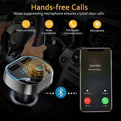 Comsoon Bluetooth FM Transmitter for Car, [Compact Design] Wireless Radio Receiver Adapter Kit with Hands-Free Calling, Dual USB Charger 5V/2.4A & 1A, Support TF/SD Card, USB Disk - Thumbnail 2