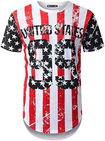 Mens Hipster Hip Hop USA Flag Graphic Longline T-Shirt (Various Style)