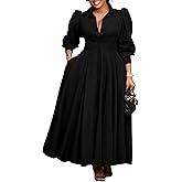 Kwunbwa Womens Long Sleeve Shirt Dress Swing Pleated Plus Size Dresses with Pockets Casual Elegant Business Maxi Dress
