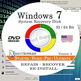 WINDOWS 7 (32 Bit & 64 Bit) DVD SP1, Supports All Versions. Starter, Home Basic, Home Premium, Professional, and Ultimate. Recover, Repair, Restore or Re-install Windows to Factory Fresh!