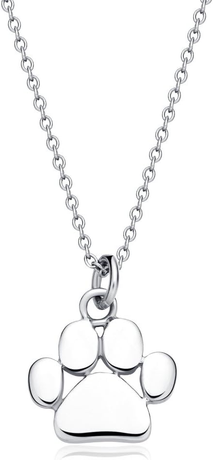 Golden Ribbon Sterling Silver Paw Print Pendant Puppy Dog Cat Pet Memorial Necklace