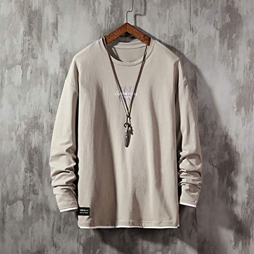 ANJUNIE Men's Letter Print Swweatshirt Autumn Trend Pullover Loose Comfortable Tops Shirt(1-Gray,XL)