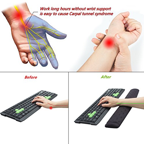 BRILA Memory Foam Mouse & Keyboard Wrist Rest Support Pad Cushion Set for Computer, Laptop, Office Work, PC Gaming - Massage Holes Design - Easy Typing Wrist Pain Reliev (Black Keyboard Wrist Rest)