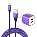Wall Charger Dual Port Adapter with 6ft Micro USB Cable, Kakaly Charge Sync Cable Cord for Samsung S6 S7 Edge Plus, HTC, Sony, HuaWei, Blackberry, Android Smartphones-Purple