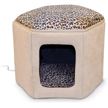 K&H Pet Products Thermo-Kitty Sleephouse Heated Pet Bed Tan/Leopard 12