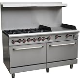 EMPURA 60" Freestanding Natural Gas Range | Cooking Stove with Dual Standard Oven and (6) Cast-Iron Open Burners for Cafeteria Restaurant | 280,000 BTU | 60"W x 32-5/8"D x 60-1/8"H, Stainless Steel