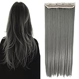 Charming Women 26 Inch 140G Long Clip in Hair Extensions One Piece Hairpiece 3/4 Half Hair Wig with 5 Clips (Gray)