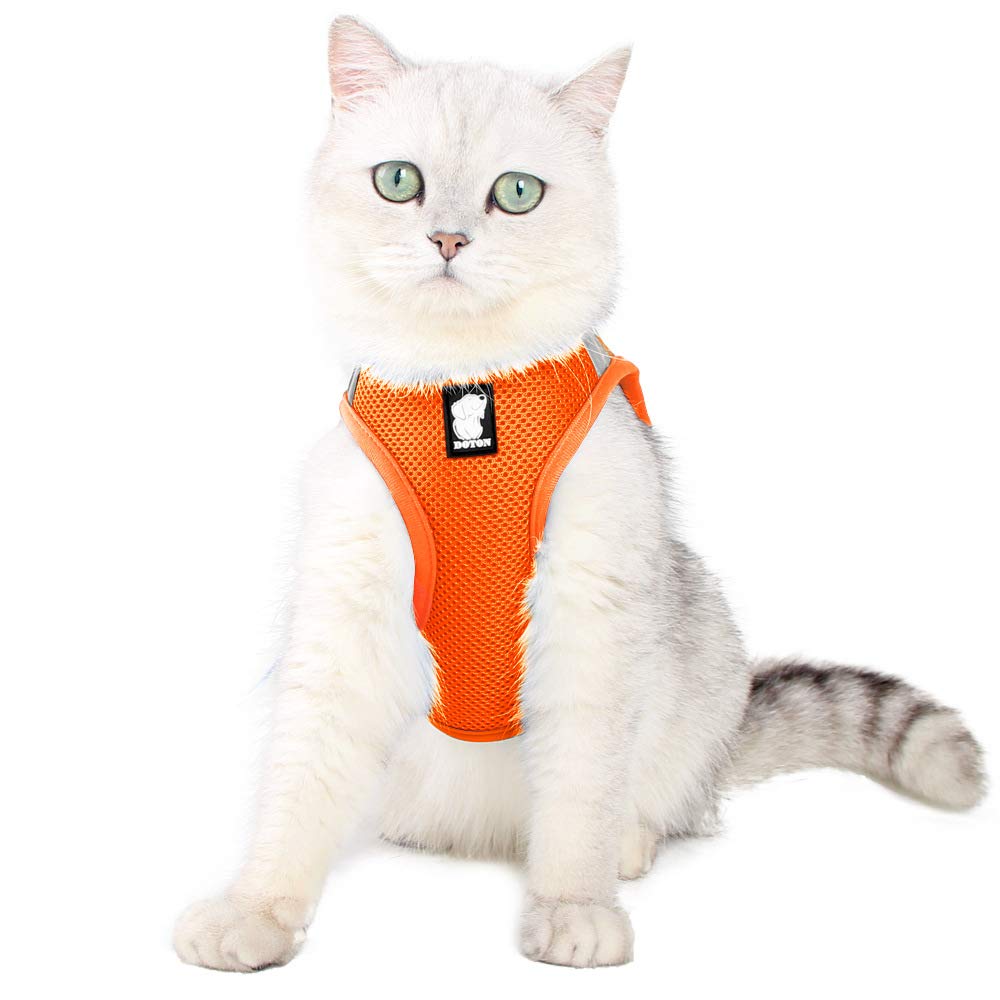 N / A Cat Harness and Leash, Reflective Escape Proof Kitten Harness Adjustable Breathable Mesh Padded Vest Harnesses For Pet Cat Outdoor Walking (S, Orange)