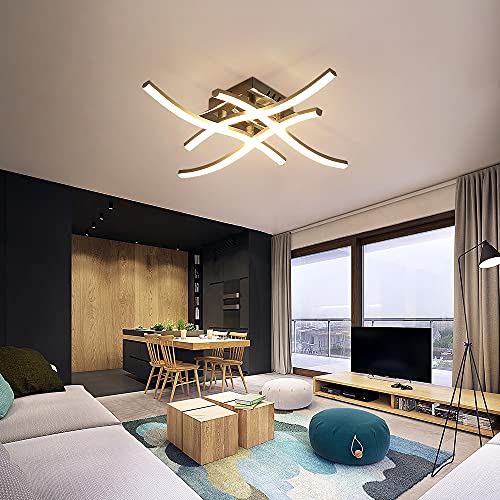 Dorlink LED Ceiling Lights, Modern Dimmable Light with Remote Control, Elegant Curved Design Chandelier 4 Built-in Boards, 28W 2350LM Silver Chrome Lighting for Living Room, Bedroom