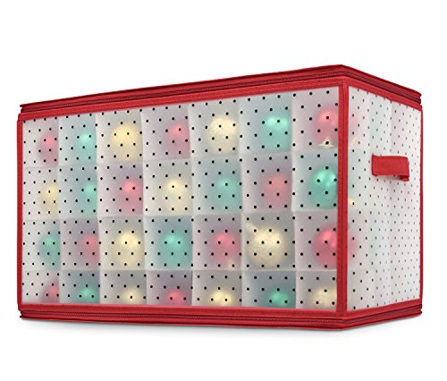 Miusco Holiday 112 Slots Large Clear Plastic Ornament Storage Chest with Dividers, 2 Side Zipper Closures