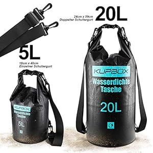 KUPBOX Dry Bag 20L,wasserdichte Tasche mit Verstellbarem Gurt, Dry Bag,100% wasserdichte Packsäcke für Wassersport,Boot Kajak, Angeln, Rafting,Camping usw.Mehrweg-Verpackung. (schwarz, 20L) 2 Schnorchelmasken 51dCmI3zTBL. SS300 Kupbox Dry Bag wasserdichte Tasche ist Ihre ideale Auswahl!