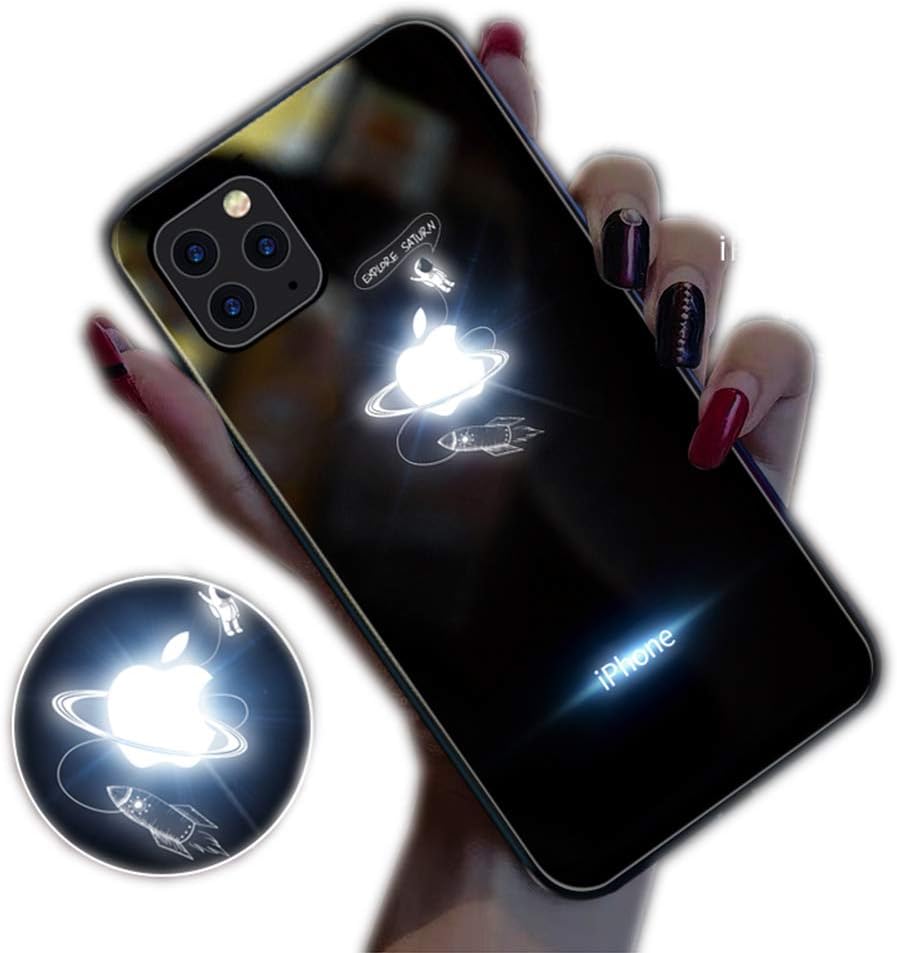 JUZIWEI iPhone 11 Pro Case, iPhone 11 Pro Max Cases Glowing Case Glowing Light Up Logo Case Illuminate Cover Tempered Glass Back Cover Protective Case,A,iPhone11ProMax6.5inch