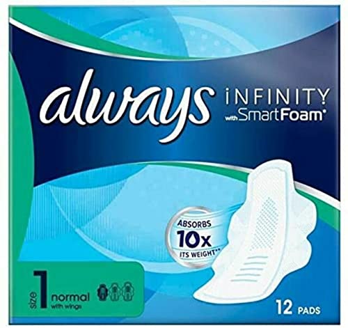Always Infinity Normal (Size 1) Sanitary Towels with Wings, 12 per Pack (Pack of 3)