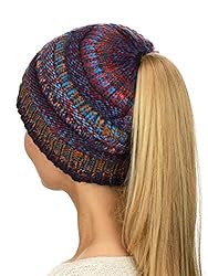 C.C BeanieTail Soft Stretch Cable Knit Messy High