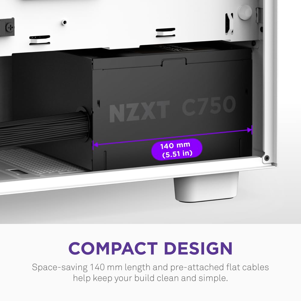 Nzxt C750 Bronze Atx 3.1 - Non-Modular Power Supply - 750 Watts - 12V-2X6 Connector - 120Mm Fdb Fan - Compact 140Mm Size - Black - View 8