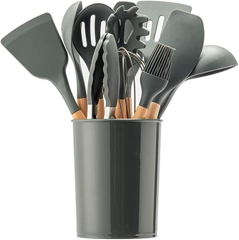 Amazon 調理器具とストレージバケツ耐熱テフロン加工で食器セット調理台所用具セットのシリコーン調理 個入り グレー ツールセット オンライン通販