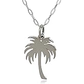EnCharmed Sterling Silver Palm Tree Cutout Flat Charm Necklace, Tropical Beach Pendant Jewelry, 18"