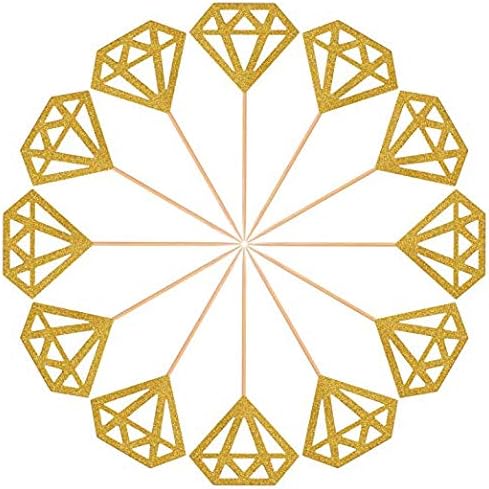 50 Pack Cupcake Toppers Gold Glitter Diamond for Cupcake Decor Bridal Shower Decoration