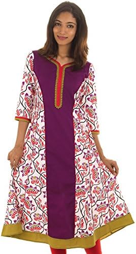 Estyle Women's Floral Printed Anarkali With Wide Flare X-Small Purple
