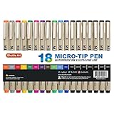 Shuttle Art 18 Pack Ultra Fine Point Tip Micro Line Pens – Waterproof Archival Ink & 11 Colors in 0.3MM Felt Tip - 7 Blacks in Tip Sizes 0.15MM to 0.5MM For Journaling Technical Illustrating Drawing