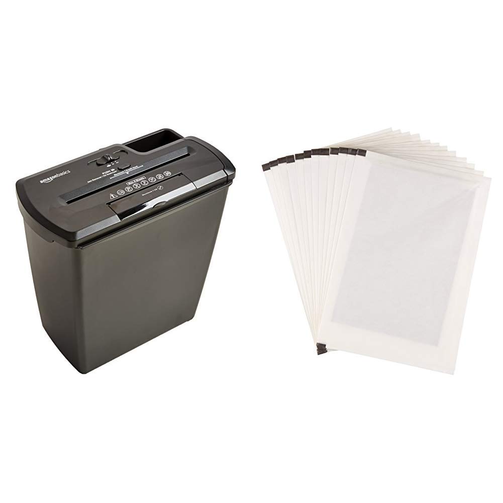 Amazon Basics 8 Sheet Strip Cut Shredder with CD Shred & Shredder Sharpening & Lubricant Sheets - Pack of 12