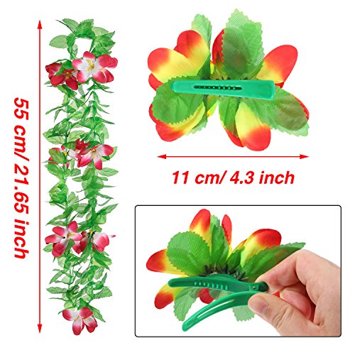 image for Hestya 12 Pieces Hawaiian Luau Lei Set, 6 Pieces Tropical Hawaiian Lua