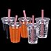 Gotopack 16oz - sets of 100 - Beverage Crystal Clear PET Plastic Cups with Flat Lids & Straws Eco Friendly Smoothie Cups