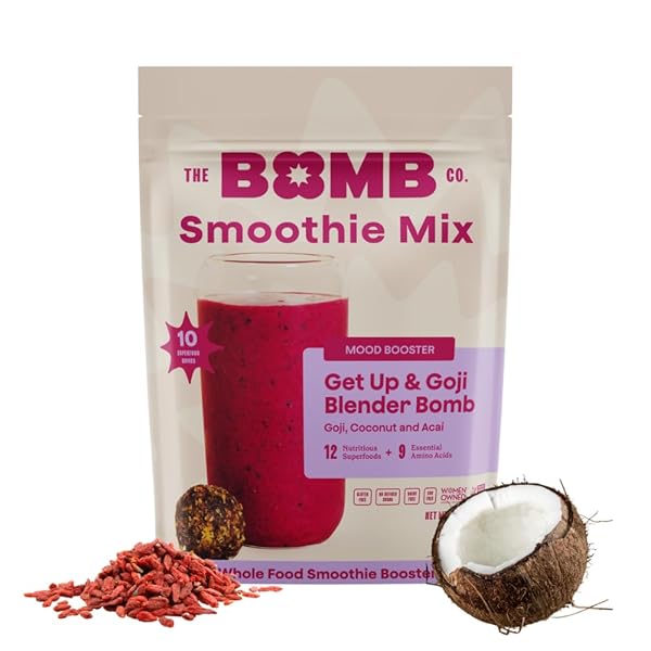 THE BOMB CO. BLENDER BOMB, GET UP & GOJI, SUPERFOOD SMOOTHIE MIX WITH GOJI BERRIES, HEMP, FLAX, CHIA SEEDS & AMINO ACIDS, GLUTEN FREE, HIGH FIBER, 10 SERVINGS