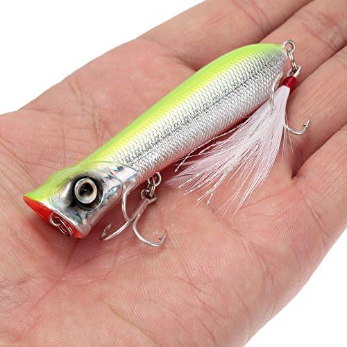 Strist(TM) Quality Floating Popper Lure Fishing Bait 8cm/12g Topwater Big Mouth Poper Hard Artificial Baits with Treble Hooks Feather