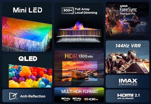 TCL 55QM8B 55-inch QLED Mini LED Smart TV, 4K HDR Premium 1300nits, Powered by Google TV (Dolby Vision & Atmos, Onkyo 2.0 sound system​, 144Hz Motion Clarity Pro, Hands-Free Voice Control)