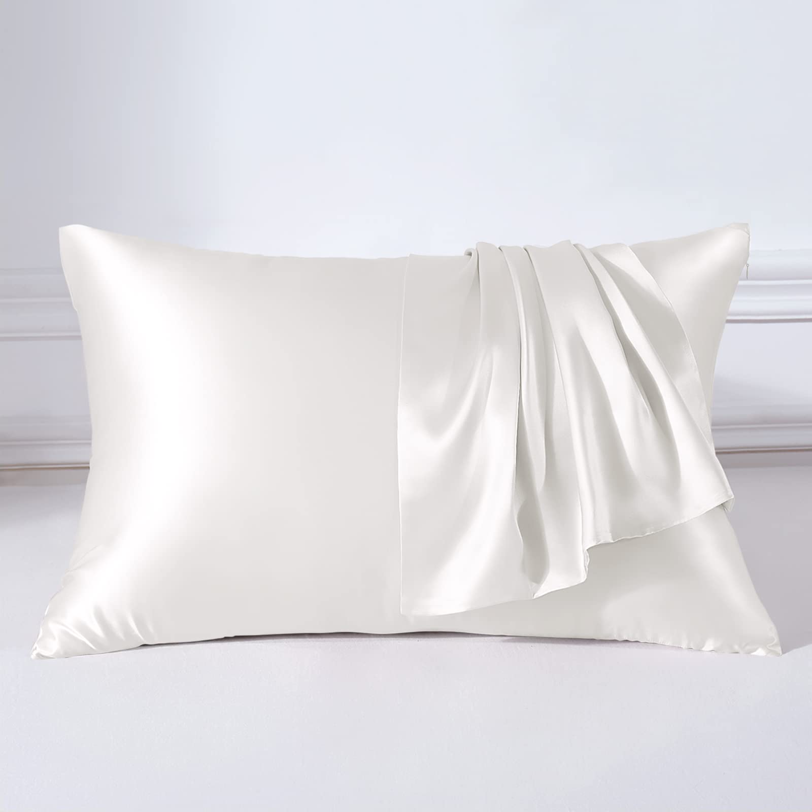 THXSILK 22 Momme Silk Pillowcase - 100% Silk Pillowcase Sofa Cushion Cover - Anti Mite Zip Silk Pillowcase - White 50 x 75 cm