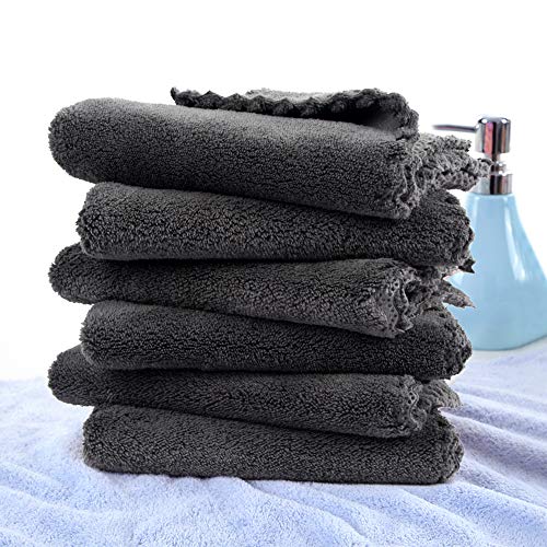 SUNLAND Microfiber Face Makeup Remover Cloth Reusable Facial Cleansing Towel Ultra Soft Face Washcloth 11inchx 11inch (12pack, dark grey)