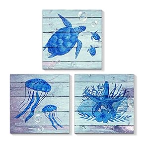 3 Piece Canvas Wall Art - Ocean Theme Mediterranean Style - Canvas Prints Home Artwork Decoration for Living Room,Bedroom - 12"x12"x3 Panels