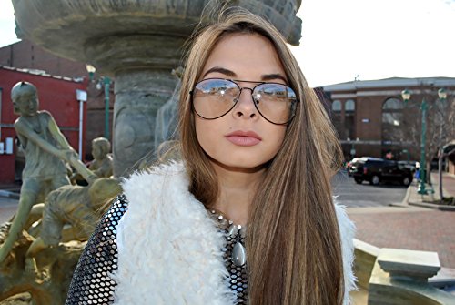 Aviator Clear Lens Black Metal Sunglasses Men's Women's Non-Prescription OWL