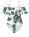 KAEHONY COCO Women's Shoulder Belt Personalized Print Sexy Beach Or Party One-Piece Swimsuits, White Green, XL