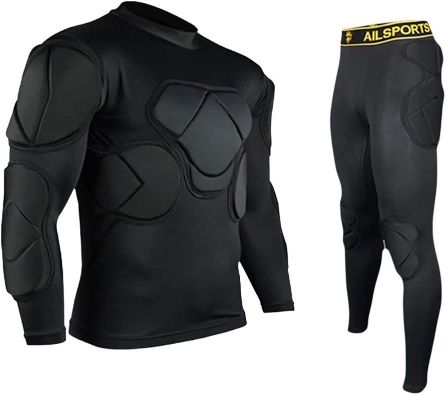 TOPWISE Body Safe Guard Padded Compression Shirts, Long Sleeve Shoulder Rib Chest Protector Suit